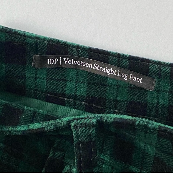 Talbots Pants 10P Velveteen Straight Leg Green Plaid Academia Holiday New Womens - Picture 8 of 15